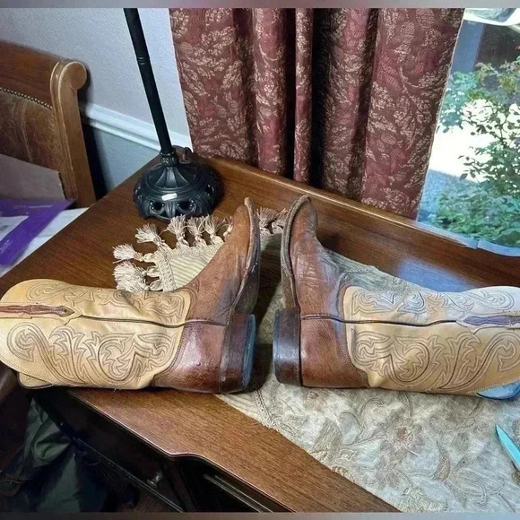 Lucchese Smooth Ostrich Brown 9 1/2 D Square Toe - Picture 8 of 12